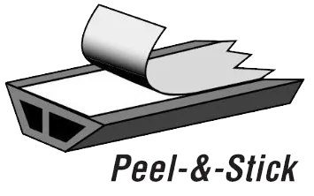 Diagram of a ParkingTarget with the backing paper being peeled off its underside, captioned Peel-&-Stick.